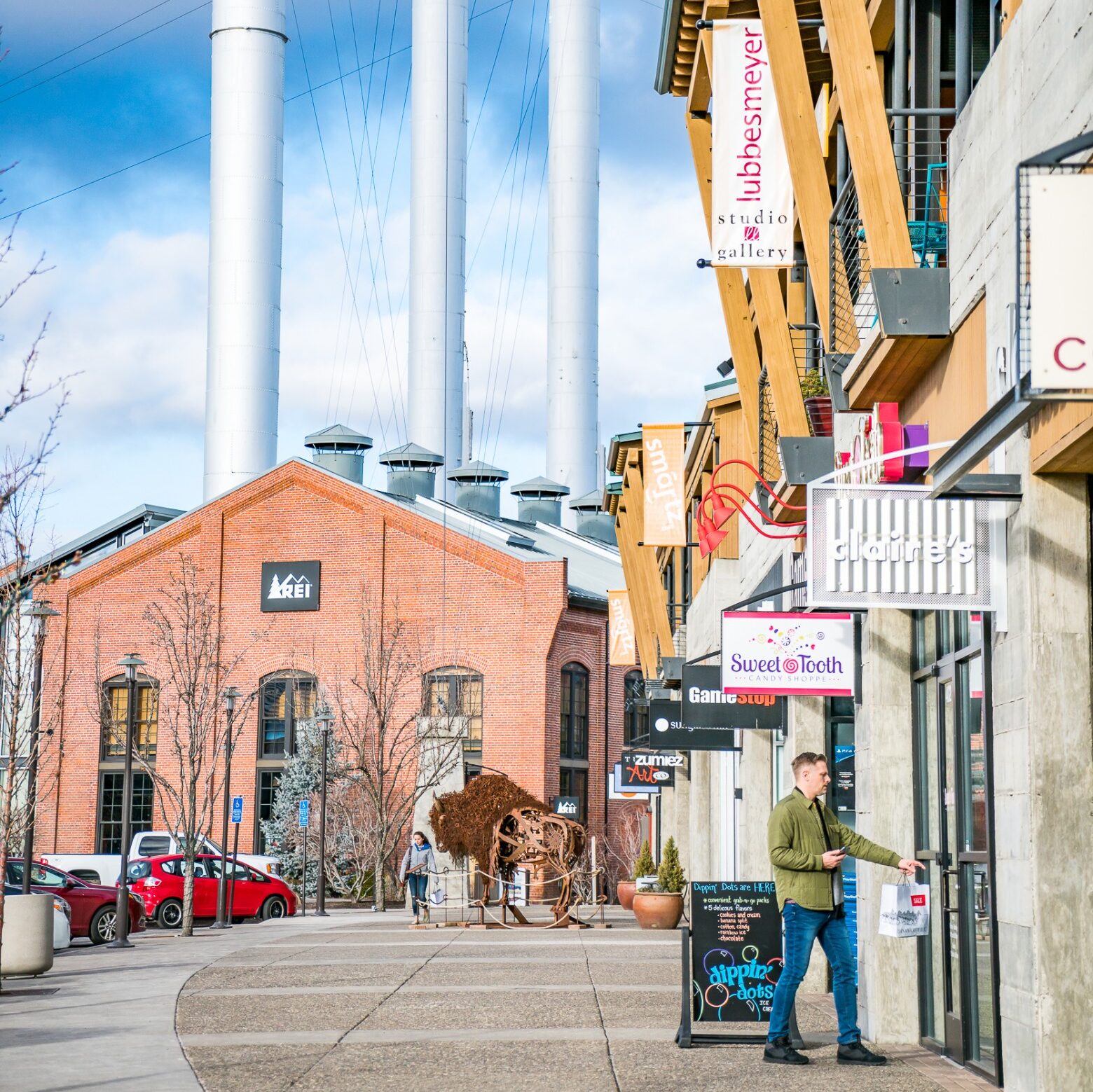 Shopping in the Old Mill District in Bend.